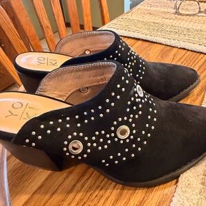 Yoki Black Studded Mules with Silver Accents
